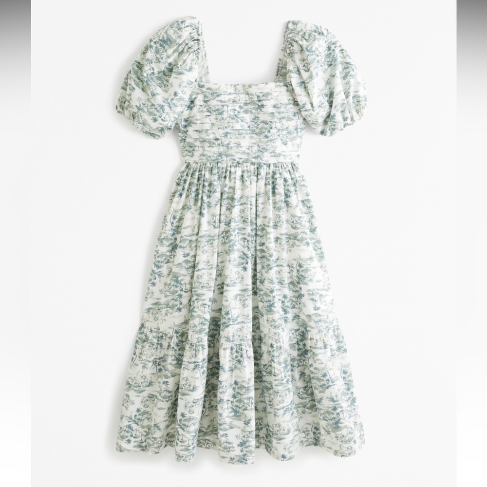 Abercrombie & Fitch (A&F) Poplin Puff Sleeve MIDI Dress in Olive size M